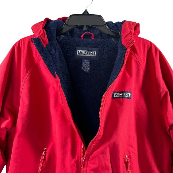 Lands' End Boy Size Large 14/16 Unisex Red Hooded Fleece Windbreaker Jacket - Picture 7 of 9